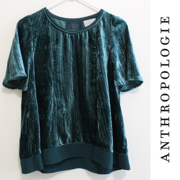 Anthropologie Tops - Green velvet Anthropologie Maeve blouse